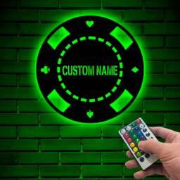 Custom Casino Chips Metal Led Sign, Gambling Dice Wall Art With Light, Personalized Game Zone Hanging Decor, Poker Chip Signs - thumbnail 3