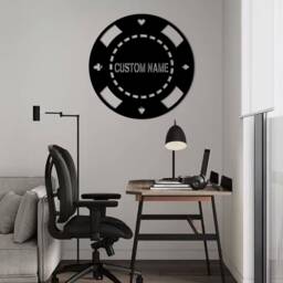 Custom Casino Chips Metal Led Sign, Gambling Dice Wall Art With Light, Personalized Game Zone Hanging Decor, Poker Chip Signs - thumbnail 2