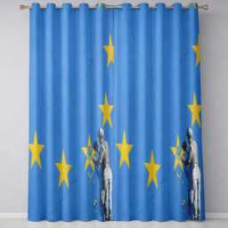 Blue Flag Yellow Stars Worker Political Graffiti Contemporary Artistic Home Decor Readymade Eyelet Ring Top Thermal 100% Blackout Curtains - thumbnail 3
