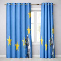 Blue Flag Yellow Stars Worker Political Graffiti Contemporary Artistic Home Decor Readymade Eyelet Ring Top Thermal 100% Blackout Curtains
