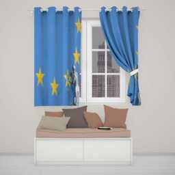 Blue Flag Yellow Stars Worker Political Graffiti Contemporary Artistic Home Decor Readymade Eyelet Ring Top Thermal 100% Blackout Curtains - thumbnail 2