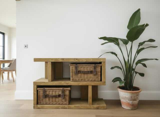 Rustic Solid Wood Side Table, Handmade Shelving Unit - image 1