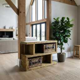 Rustic Solid Wood Side Table, Handmade Shelving Unit - thumbnail 2