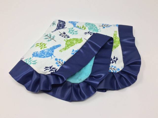 Minky Baby Blanket, Lovey, Minky Dot Car Satin Edge Gift Under Twenty, Bird - image 1