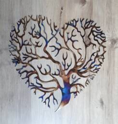 Heart Tree Metal Wall Art Heat Colored Steel Decor - 45cm