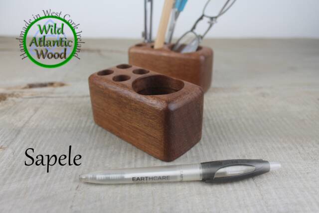 Small Wooden Desk Caddy, Pencil & Pen Holder, Wood Organizer, Walnut Sapele Accessory, Personalized Gift - image 1