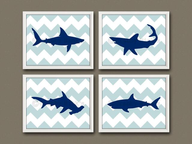 Shark Prints - Nautical, Sharks, Nursery Art, Print, Great White, Nautical Prints, Salt Life, Baby Shower, Boy, Girl - image 1