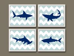 Shark Prints - Nautical, Sharks, Nursery Art, Print, Great White, Nautical Prints, Salt Life, Baby Shower, Boy, Girl - thumbnail 1