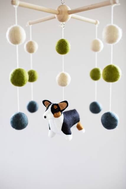 Handmade Corgi Baby Mobile Wool Felt Nursery Decor - image 1