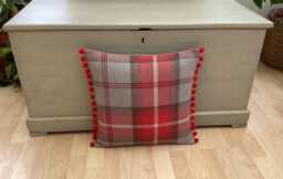 Handmade Balmoral Cherry Red Grey Tartan Tweed Plaid Wool Effect Fabric Country Throw Pillow Sham Cushion Cover Pompom Trim - thumbnail 1