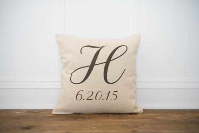 Personalized Monogram & Wedding Date Pillow Cover - image 1
