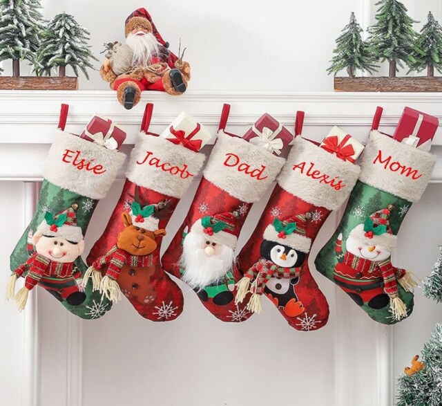 Personalized Large 3D Monogrammed Christmas Stockings Holidays Decoration Stockings-Gift Collection Bag Ornaments-16 Styles - image 1
