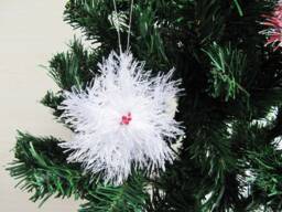 Handmade White Christmas Snowflakes Red Wooden Beads, Handcrafted Party Ornament, Holiday Home Decor, Fluffy