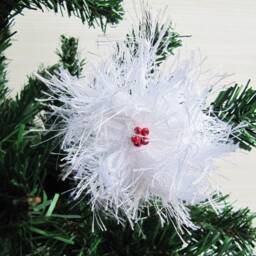 Handmade White Christmas Snowflakes Red Wooden Beads, Handcrafted Party Ornament, Holiday Home Decor, Fluffy - thumbnail 4
