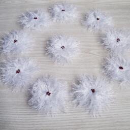 Handmade White Christmas Snowflakes Red Wooden Beads, Handcrafted Party Ornament, Holiday Home Decor, Fluffy - thumbnail 3