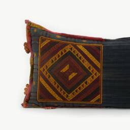 Vintage Tai Lu Hill Tribe Lumbar Pillow, Handwoven Embroidered Cotton, 24x13 - thumbnail 2