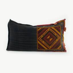 Vintage Tai Lu Hill Tribe Lumbar Pillow, Handwoven Embroidered Cotton, 24x13 - thumbnail 1