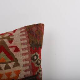 Vintage Turkish Kilim Pillow Cover Handwoven Wool Cushion - 16x16 - thumbnail 3