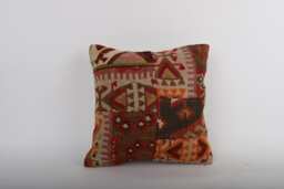 Vintage Turkish Kilim Pillow Cover Handwoven Wool Cushion - 16x16 - thumbnail 1