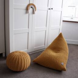 Knitted Mustard Bean Bag Chair Scandinavian Kids Lounger - thumbnail 3