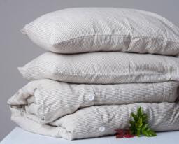 Striped Linen Duvet Cover, Stone Washed Bedding, Wooden Button Closure, Custom Size Bedding