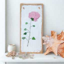 Sea Glass Pink Rose Wall Art Reclaimed Wood Coastal Decor - thumbnail 1