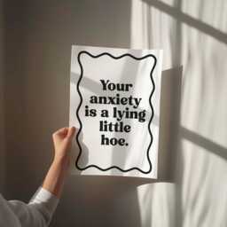 Your Anxiety Is A Lying Little Hoe Art Print, Funny Wall Positive Mental Health Quote Decor, White & Black - thumbnail 3