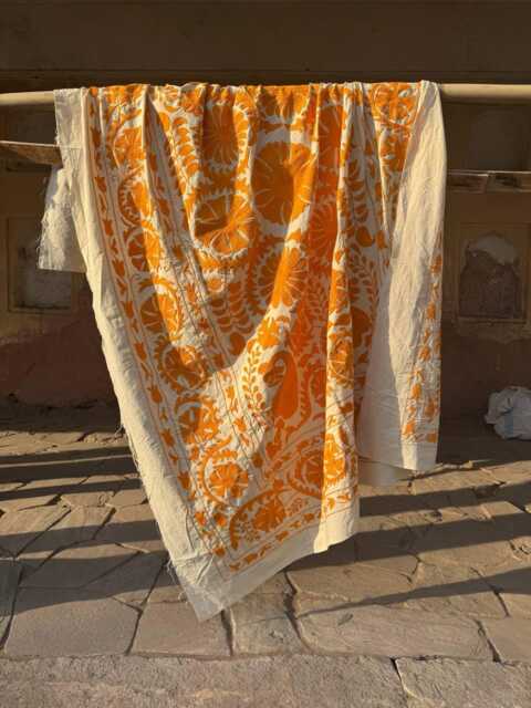 Handmade Cotton Suzani Embroidered Throw - Traditional Ethnic Textile Blanket - image 1