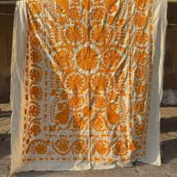 Handmade Cotton Suzani Embroidered Throw - Traditional Ethnic Textile Blanket - thumbnail 4