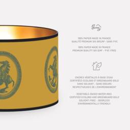 Lampshade The Golden Marly Horses, Pendant Lampshade With Monochrome Illustration On Yellow Background, Unique Interior Decoration - thumbnail 3