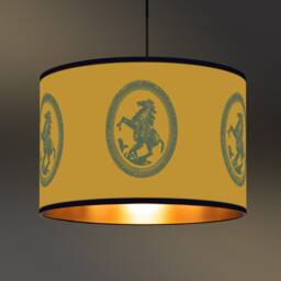 Lampshade The Golden Marly Horses, Pendant Lampshade With Monochrome Illustration On Yellow Background, Unique Interior Decoration - thumbnail 1