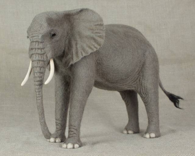 Made To Order Needle Felted African Elephant Custom Needle Felted Animal Sculpture - image 1
