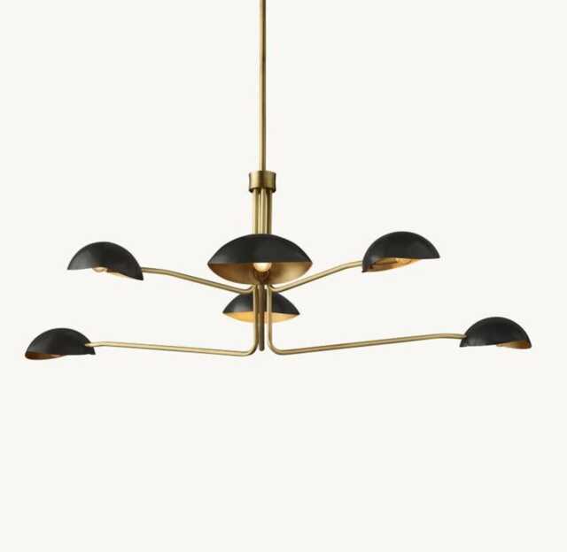 1950's Mid Century Brass Black Orb 6 Lights Sputnik Italian Ceiling Handmade Vintage Chandelier 2 Tier Curved Arms Starburst Light Fixture - image 1