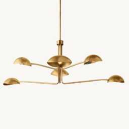 1950's Mid Century Brass Black Orb 6 Lights Sputnik Italian Ceiling Handmade Vintage Chandelier 2 Tier Curved Arms Starburst Light Fixture - thumbnail 3