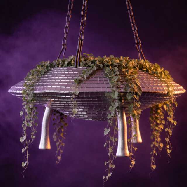 Ufo Hanging Planter, Mirror Ball Flying Saucer Plant Pot - image 1