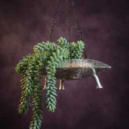 Ufo Hanging Planter, Mirror Ball Flying Saucer Plant Pot - thumbnail 3