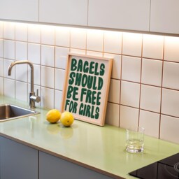 Kitchen Print, Cute Wall Art, Bagels Should Be Free For Girls Poster, Funny Feminist Cafe Art - thumbnail 3