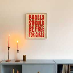 Kitchen Print, Cute Wall Art, Bagels Should Be Free For Girls Poster, Funny Feminist Cafe Art - thumbnail 2