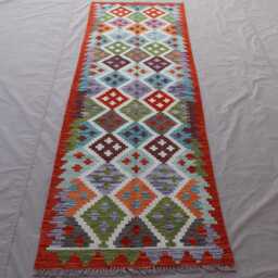 2'9x8'4 Ft Afghan Runner Rug, Modern Geometric Kilim Handmade Natural Veg Dyes Wool Boho Flatweave Hallway Carpet - thumbnail 3