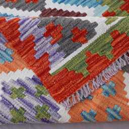 2'9x8'4 Ft Afghan Runner Rug, Modern Geometric Kilim Handmade Natural Veg Dyes Wool Boho Flatweave Hallway Carpet - thumbnail 4