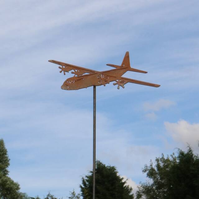 Rusty Metal Hercules Aircraft Garden Stake - Aviation Art Gift - image 1