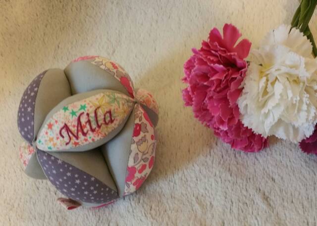 Montessori-style Gripping Ball With Bells in Liberty Betsy & Adelajda - Customizable Your Little One's First Name - image 1