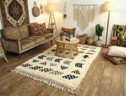 Hand-Knotted Wool Beni Ourain Rug - Cream Geometric Tribal Symbols Area - thumbnail 1