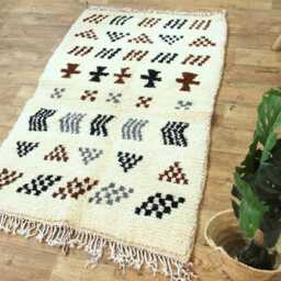 Hand-Knotted Wool Beni Ourain Rug - Cream Geometric Tribal Symbols Area - thumbnail 3