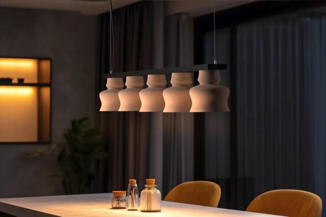 Linear Ceramic Pendant Light, Dining Table Hanging Lamp, Kitchen Bar Fixture, Naaya Linea Orna - image 1