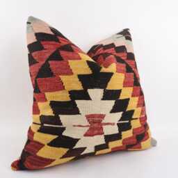 Handwoven Turkish Kilim Pillow Cover Bohemian Embroidered Wool, 24x24 - thumbnail 3
