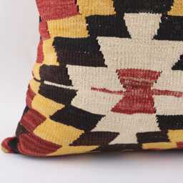 Handwoven Turkish Kilim Pillow Cover Bohemian Embroidered Wool, 24x24 - thumbnail 2