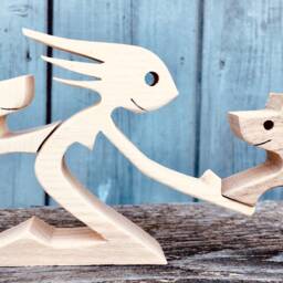 Original Wood Sculpture 2Virgule5D A Woman With Two Dogs Interior Decoration - thumbnail 3