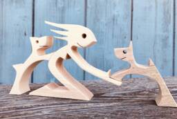Original Wood Sculpture 2Virgule5D A Woman With Two Dogs Interior Decoration - thumbnail 1