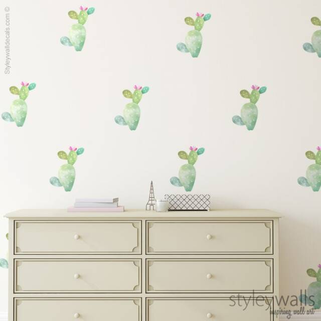 Cactus Wall Decal, Watercolor Decor, Cacti Nursery Kids Room, Living Room Home Decor - image 1